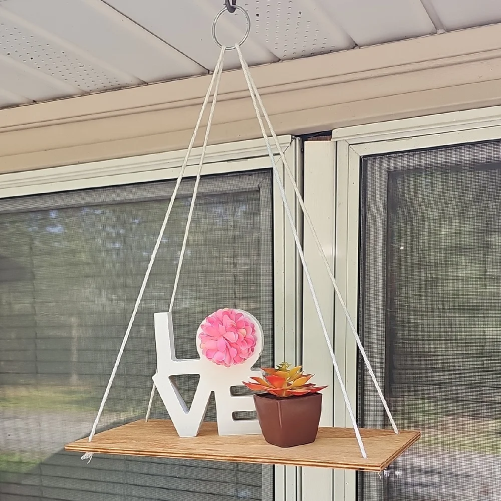 White and Brown Hanging Love Shelf With Plastic Planter